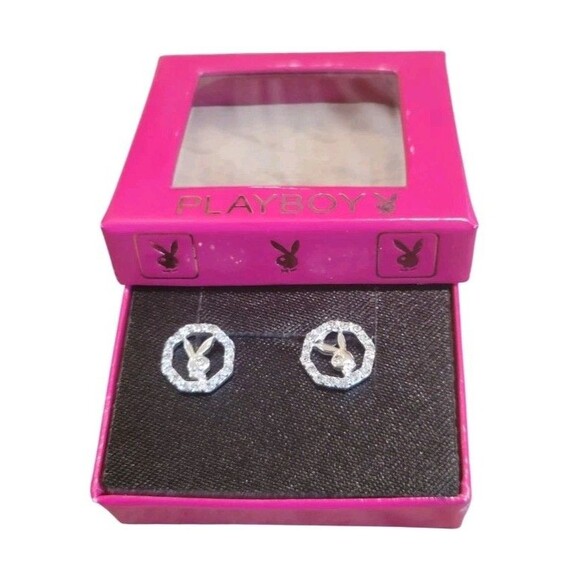 New Playboy Bunny Rhinestone Stud Post Earrings Boxed Official Licensed Y2K - Picture 1 of 5